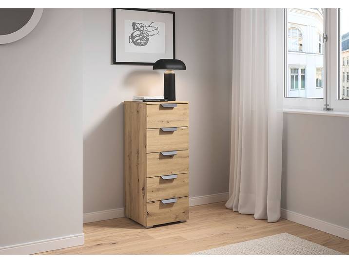 Kommode Aditio mit 5 Schubladen 40cm Holz/Eiche Artisan Dekor Grau