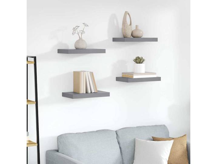 vidaXL Schwebende Wandregale 4 Stk. Grau 40x23,5x3,8cm MDF