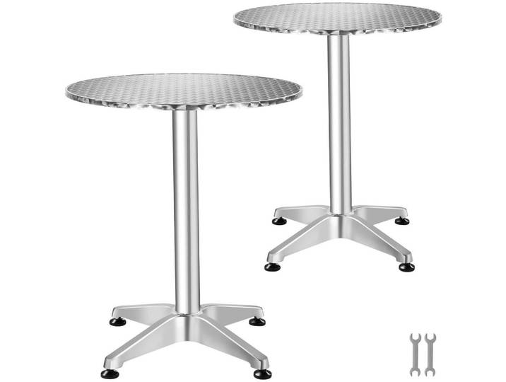 tectake Bistrotisch aus Aluminium Viktor, höhenverstellbare Kunststofffüße, silber, Silberfarben, Holz, Sprichwort/Zitat, 67x115x67 cm, Esszimmer, Barmöbel, Bartische