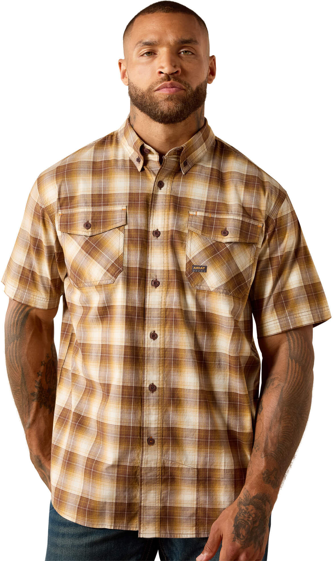 Men's Rebar Made Tough DuraStretch Work Shirt in Wood Thrush, Size: Medium by Ariat
