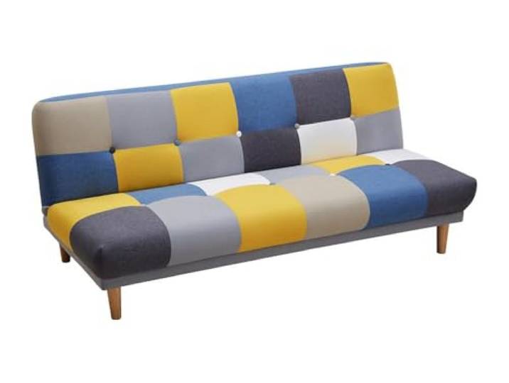 Vente-unique-Schlafsofa Klappsofa 3-Sitzer - Stoff - Patchwork Grau, Blau & Gelb - MARDAG