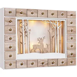 Casaria Adventskalender Naturholz 35x6x26,8cm weiß