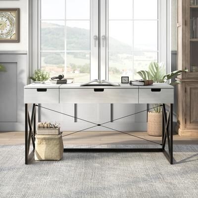 Furniture of America Bradford Farmhouse 59-inch Steel Lift Top Desk with USBs