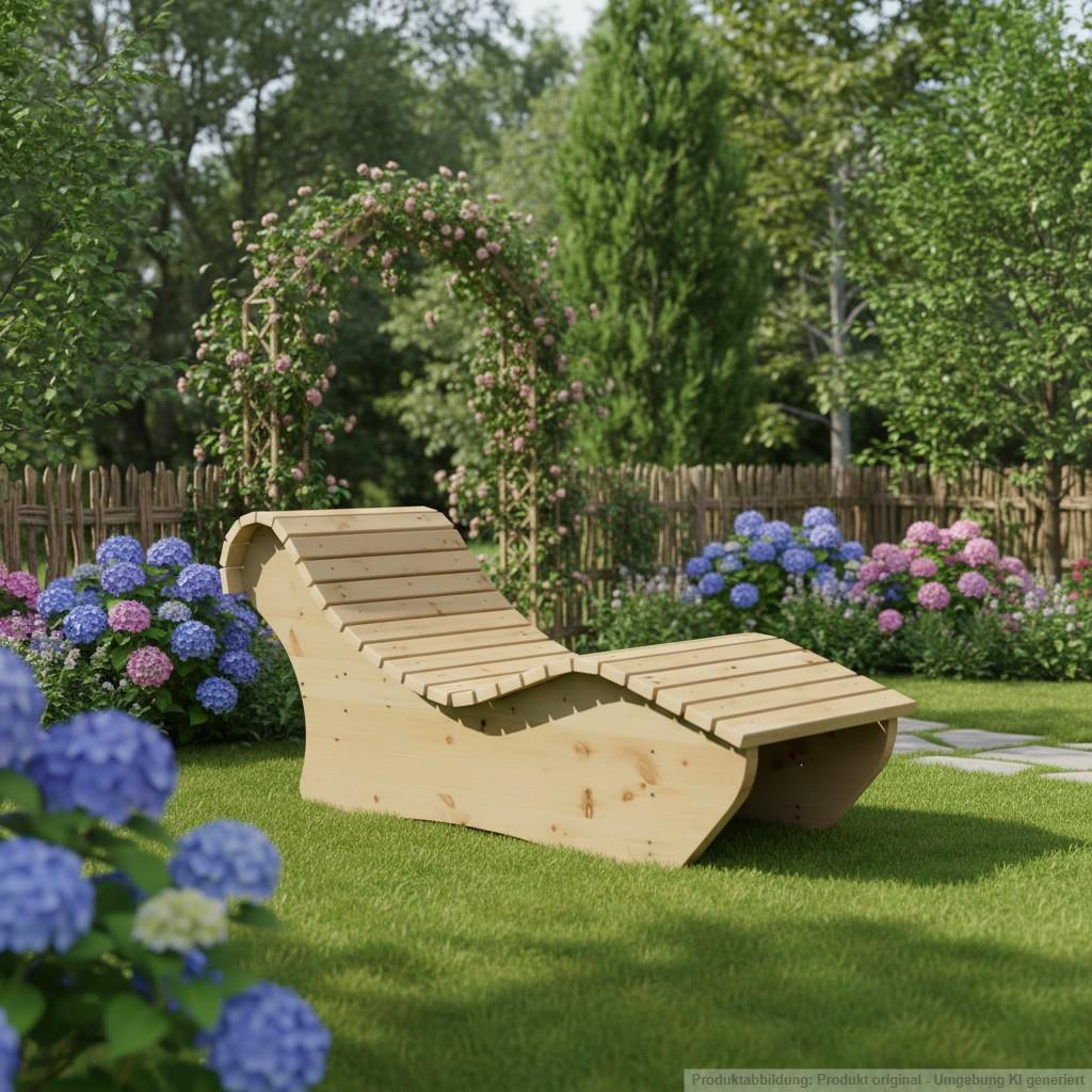 Holzliege Wellenliege Waldsofa Relaxliege "Heiner" Gartenliege 70cm Zirbe