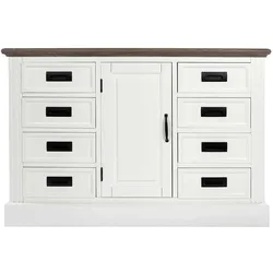 Landhausstil Sideboard in Weiß und Graubraun acht Schubladen