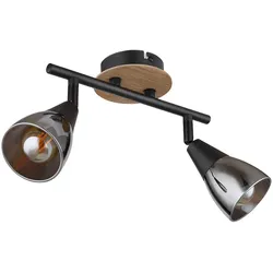 Deckenleuchte Deckenlampe Deckenstrahler Wohnzimmerleuchte Esszimmerleuchte Flurlampe, Metall Holz Glas braun schwarz rauchfarben, 2 Flammig E14, H 19,5 cm