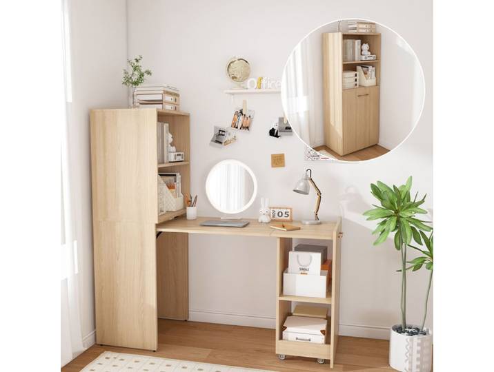 Secrétaire bureau escamotable avec tablette coulissante rangement et étagères réglables - TCQPZ - bois naturel clair