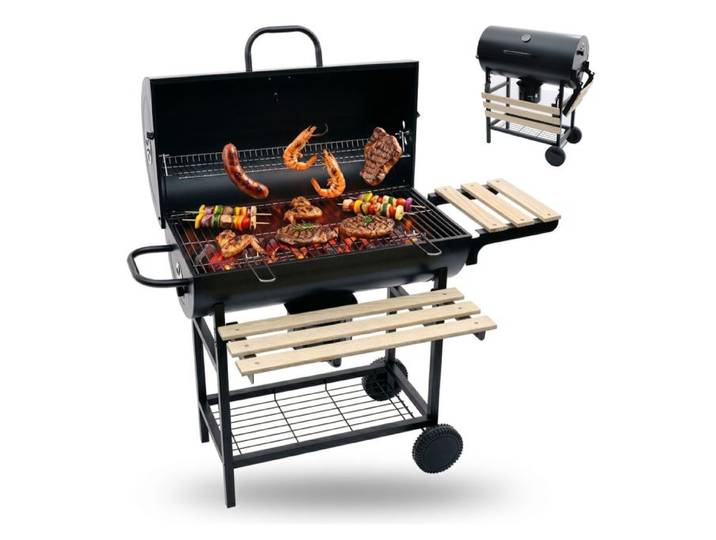 Relaxdays Holzkohlegrill Grillwagen mit Deckel