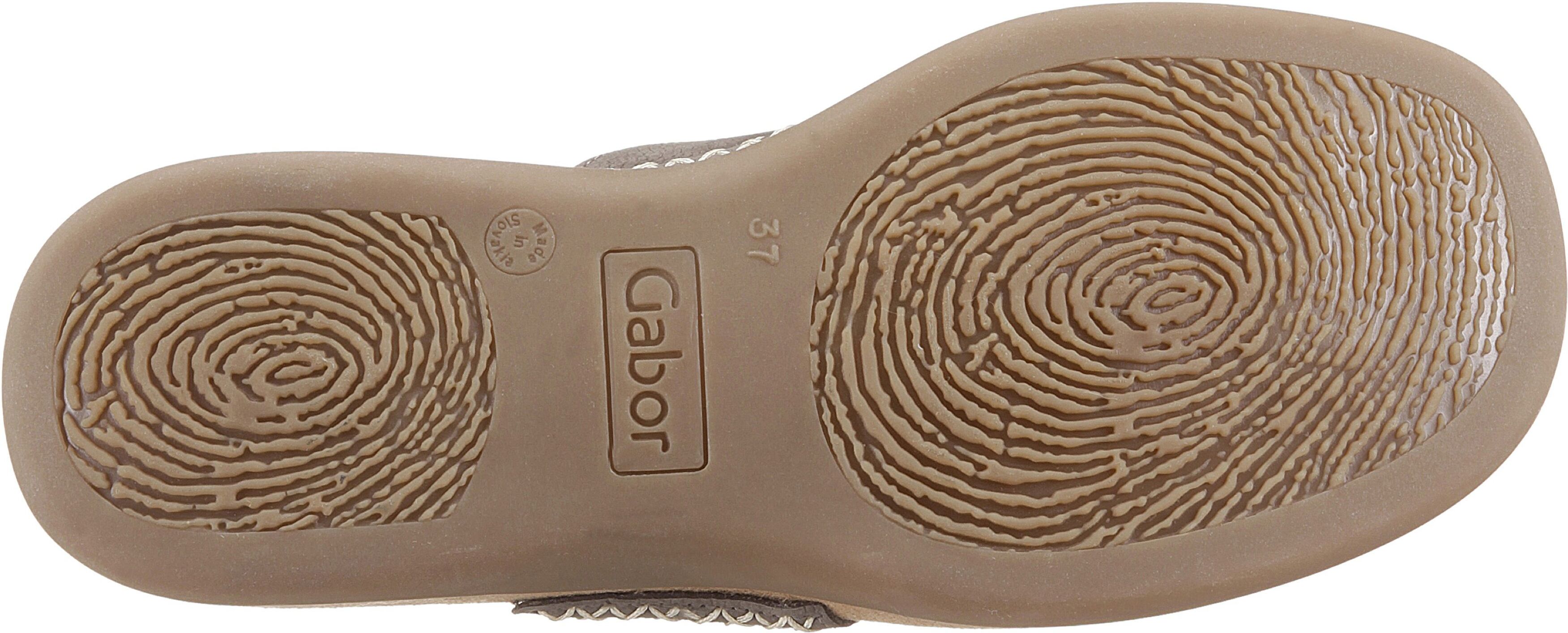 Zehentrenner GABOR, Damen, Gr. 43 (8,5/9), grau (taupe), Nubukleder, Schuhe Zehentrenner, Keilabsatz, Sommerschuh, Dianette mit kontrastfarbiger Stickerei taupe 43 (8,5/9)