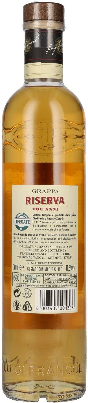 Luigi Francoli 3 Anni RISERVA Grappa del Piemonte 41,5% Vol. 0,7l