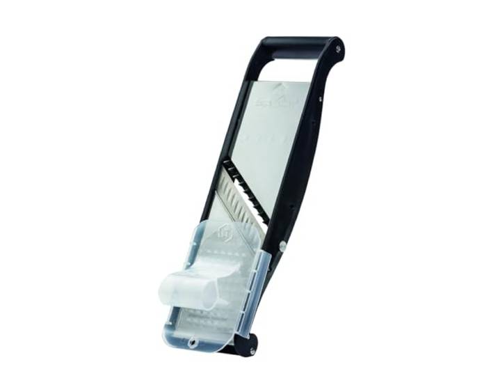 LOUIS TELLIER Profi-Gemüsehobel aus Edelstahl Compact-Pro Basalt mit Ergonomischem Schieber Obst- und Gemüseschneider und Frites und Juliennes Dicke verstellbar Made in France