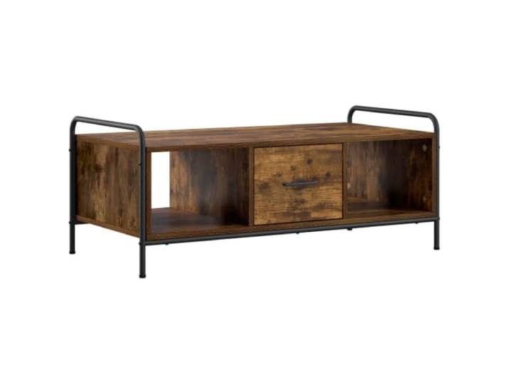 Couchtisch Eiche geräuchert 99,5 x 49 x 41 cm Engineering Holz Rechteckige Tischplatte, verzinkter Stahlrahmen, Schubladen mit schwarzen Griffen, Aufbewahrung von Büchern und Zeitschriften