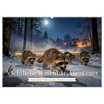Nächtliche Waschbär-Abenteuer (Wandkalender 2027 DIN A2 quer), CALVENDO Monatskalender