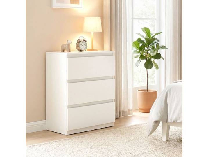 Commode - ZEVKOR - sans Poignées - 3 tiroirs - Finition mate blanche - 55×34×75 cm