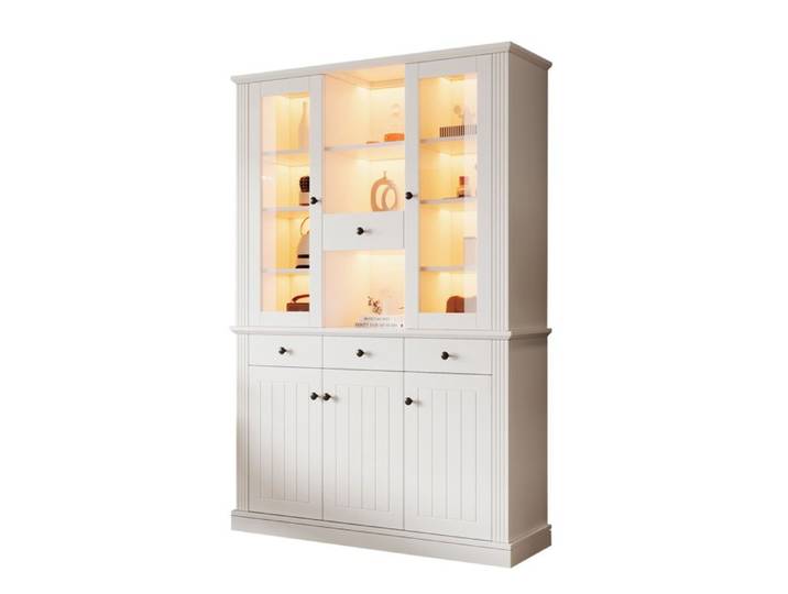 ULEVR Vitrine haute blanche 119 5 x 40 x 180 cm avec LED 4 tiroirs 5 portes verre trempé