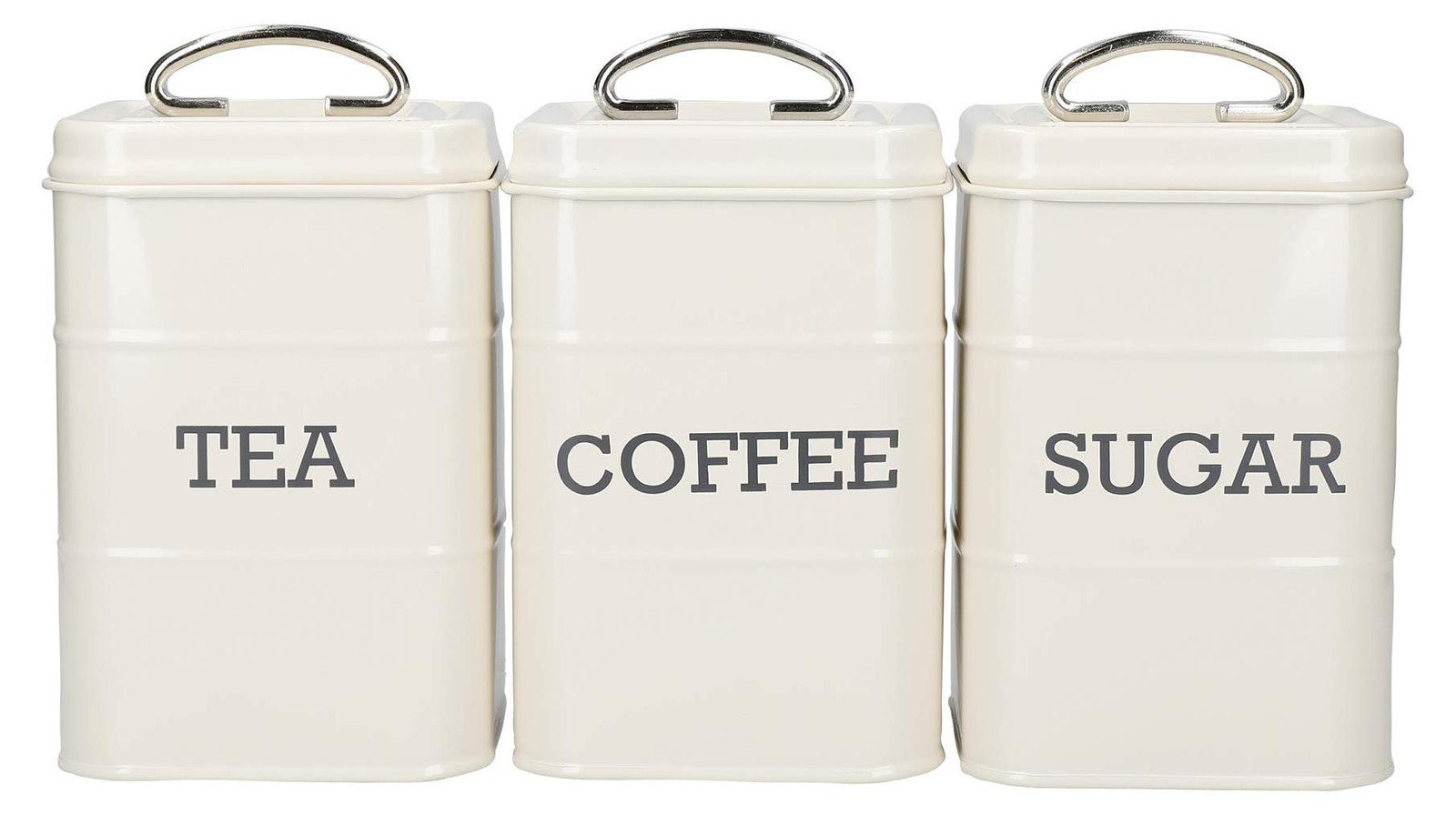 KitchenCraft Living Nostalgie koffie-, thee- en suikerpotten, 3 stuks, staal, antiek crèmekleur