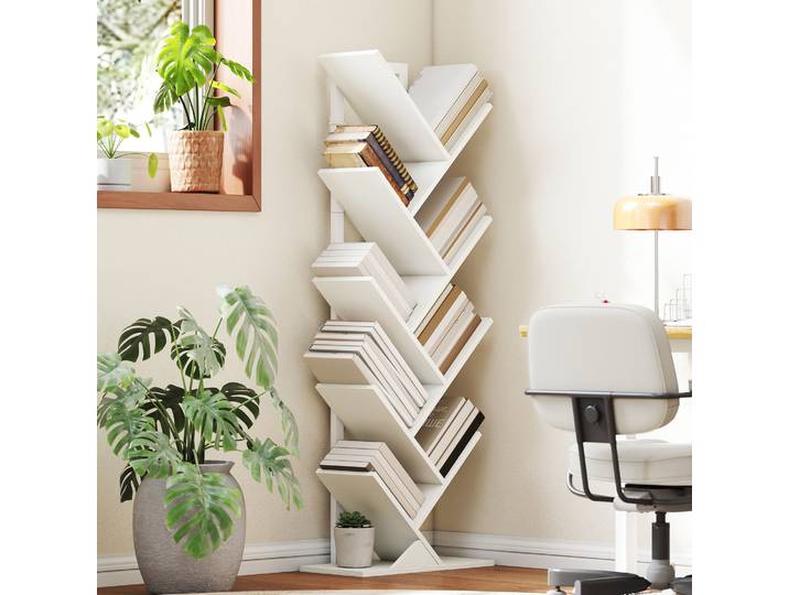 HOMCOM Étagère Arbre 9 Niveaux Anti-renversement Blanc 50x24x136 cm