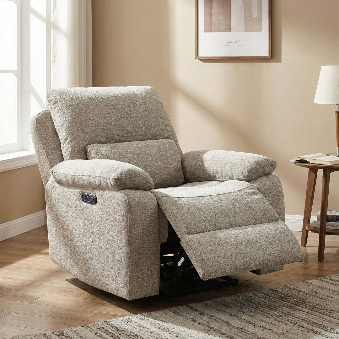 17 Stories Tation Chenille Electric Recliner Chair Fossil 102cm H X 97cm W X 90cm D