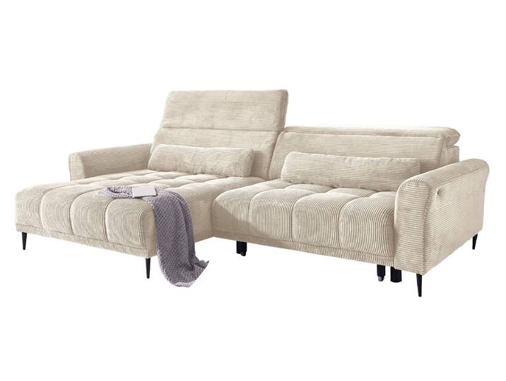 Ecksofa Cord beige elektrisch ausfahrbar 277 cm - OT links - LOGAN