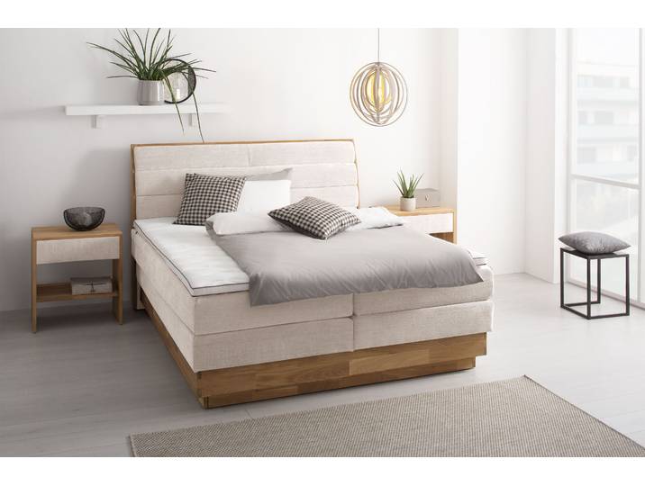 Boxspringbett GOODPRODUCT Jenna , beige (sabbia), B:184cm L:216cm, Komplettbetten, Boxspringbett, ohne LED-Beleuchtung, mit zertifizierten, recycelten Bezugsstoffen