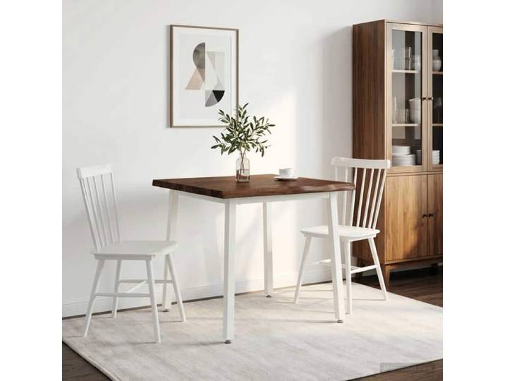 Moderne 70x70x75 cm - Bois d'Acacia Massif - Marron foncé et Blanc - Table de salon 2/4 personnes @FR 3893