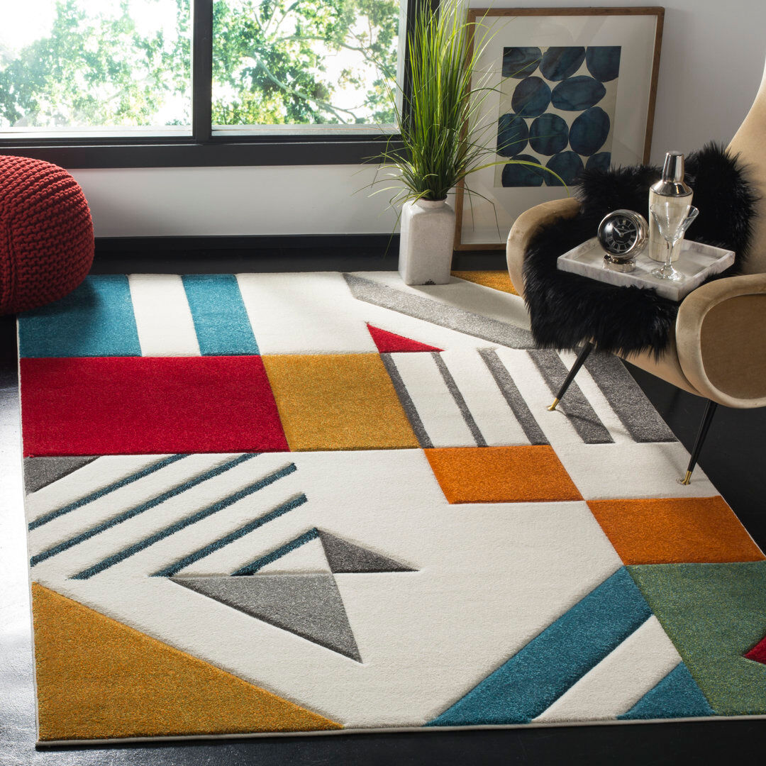Wade Logan Vakhdank Geometric Area Rug Neautral/Blue Rectangle 122 x 183 cm
