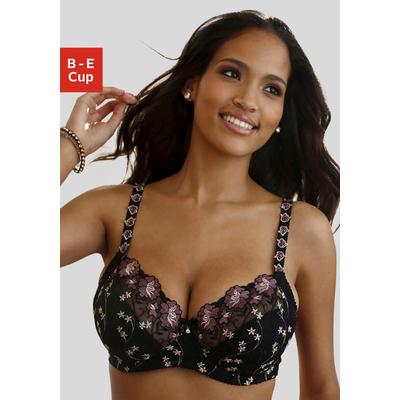 Bügel-BH NUANCE BY LASCANA "BH mit Bügel, Spitzen-BH, als Dessous-Set kombinierbar", Damen, Gr. 85, Cup D, schwarz (schwarz, taupe), Spitze, Obermaterial: 80% Polyamid, 10% Elasthan, 10% Viskose, BHs Bügel-BH, mit schöner Stickerei Spitze, Dessous,...