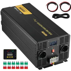 VEVOR Wechselrichter mit reiner Sinuswelle, 5000 Watt, Spannungswandler, DC 12 V auf AC 230 V Auto-Wechselrichter mit LCD-Display, USB-Anschluss und Fernbedienung, Spannungswandler für Auto, Wohnmobil, LKW, Solaranlage, Reisen, Camping