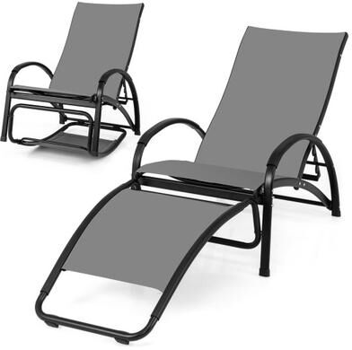 Costway 2-in-1 Outdoor Rocking Chair with 4-Position Adjustable Backrest for Patio Porch Poolside-Gray