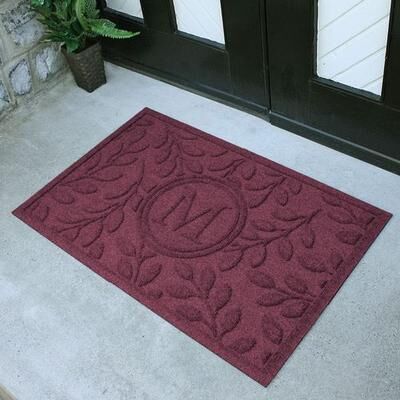 Bungalow Dba Matterly Brittney Leaf Monogram Doormat 35 x 23, 35 x 23, Burgundy