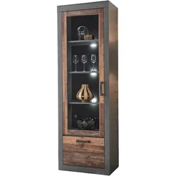 VITRINE Old Used Wood Shabby Design, grau, Vitrinenschrank mit 5 Fächern