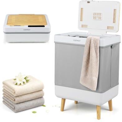 Costway Towel Warmer Bucket with Foldable Design and Auto Shut Off for Bathroom-Natural