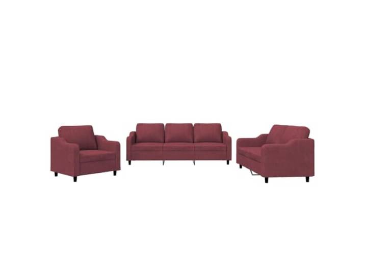 Coespram 3-tlg. Sofagarnitur mit Kissen, Polstersofa Weinrot Bequemes dreiteiliges Polstermoebel-Set fuer Wohnzimmer und Gaestezimmer, inklusive sechs passenden Rueckenkissen.