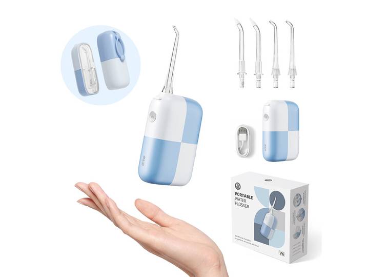 BAIR CARE V6 Hydropulseur Portable de Poche avec Réservoir Magnétique Innovant, Mode Jet Pression, Autonomie 30 Jours, Rechargeable USB, Étanche IPX7, Idéal pour les Voyages, la Maison &amp; les Soins Buccaux Quotidiens