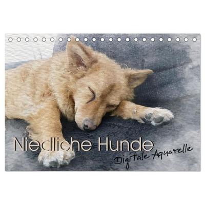 Niedliche Hunde - Digitale Aquarelle (Tischkalender 2027 DIN A5 quer), CALVENDO Monatskalender