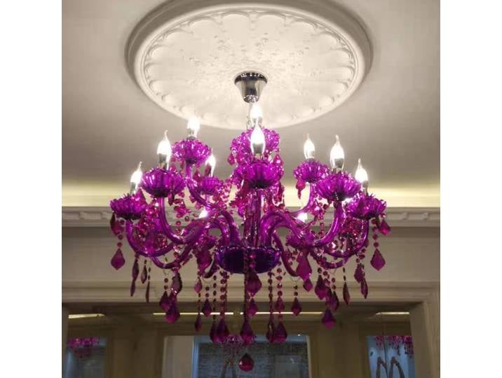 Style européen lustre en cristal violet européen Double couche grande lampe en cristal barre KT personnalité créative lustre en cristal