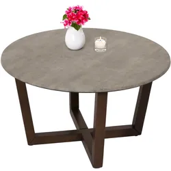 Couchtisch HWC-M61, Beistelltisch Sofatisch, Massiv-Holz HPL Laminat Melamin Ø80cm, Beton-Optik, dunkles Gestell