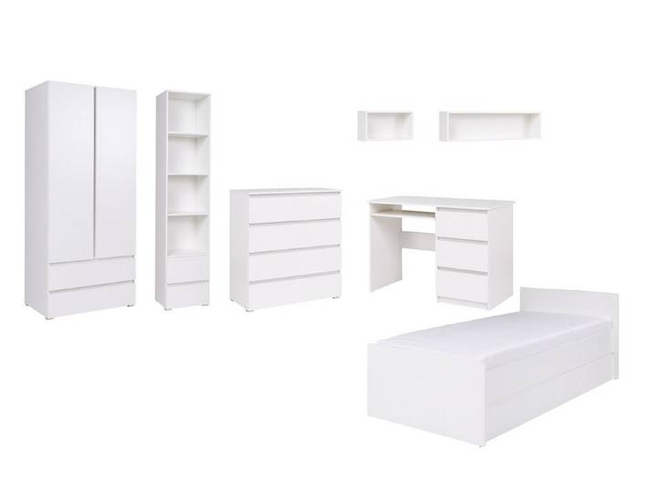 Deine Möbel 24 Jugendzimmer-Set SIMPLE A Rosa / Weiß inkl. Bett, Kleiderschrank, Schreibtisch, Kommode, (SIMPLE-Kollektion, 7-tlg., Kleiderschrank, Schreibtisch, Kommode & Regale, Kindermöbel-Set), Komplettset – Pink / Weiß, modern & funktional