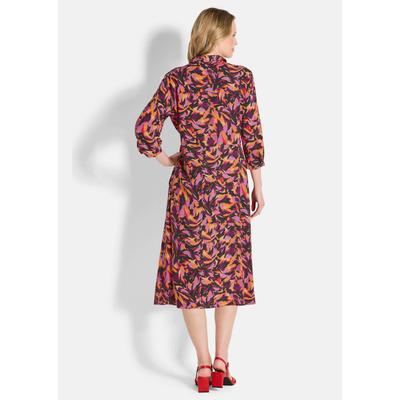 Sommerkleid GOLDNER "Kurzgröße Fließendes Viskosekleid mit Knopfleiste", Damen, Gr. 19, K-Gr, rot (rot, gemustert), Obermaterial: 100% Viskose CV., Kleider Sommerkleid, Manschettenärmel