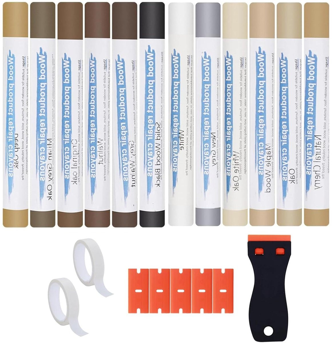 Parket Reparatieset met 12 Mixbare Houtvuller Pasta Kleuren voor het Herstellen van Meubels, Multicolor