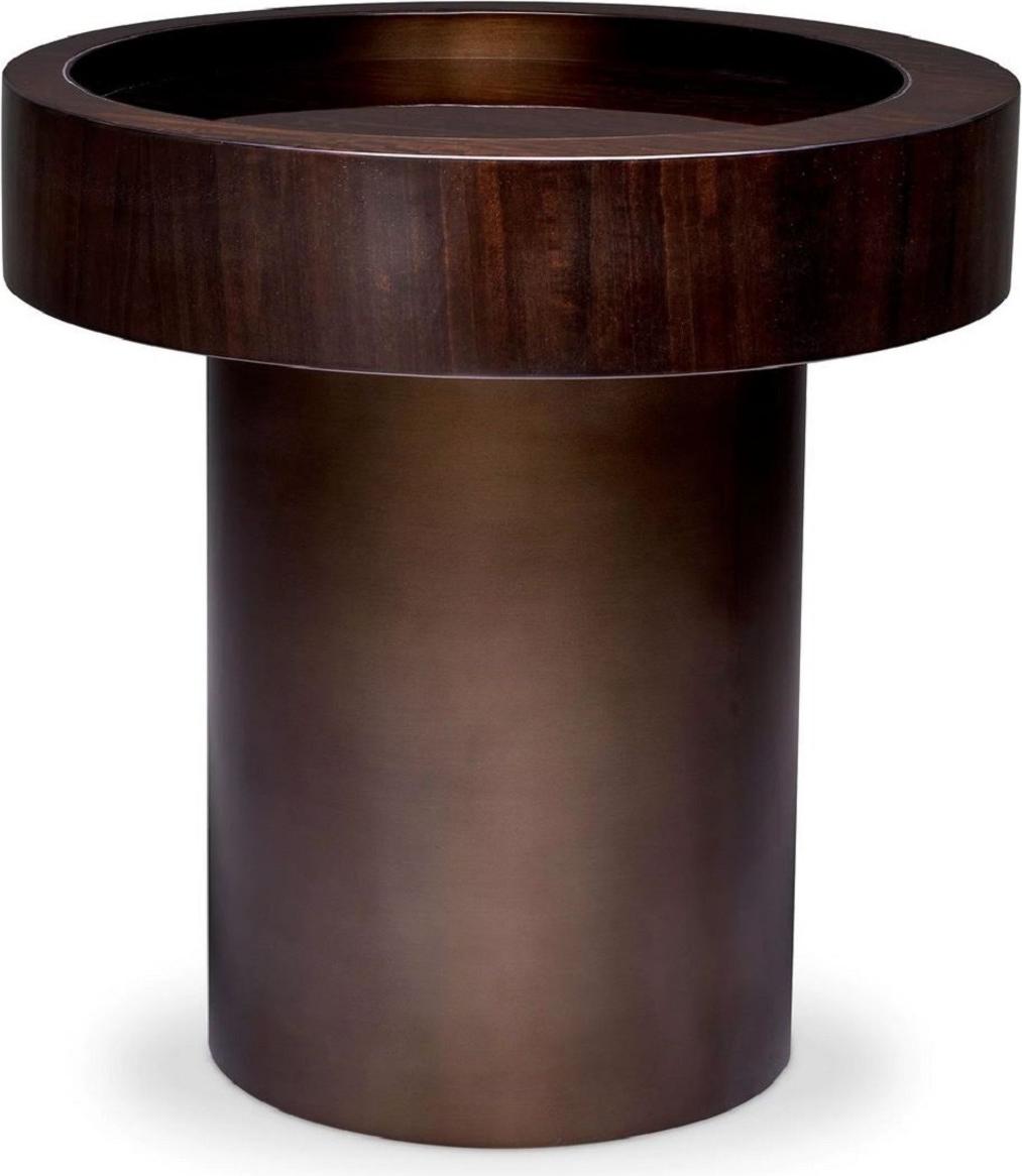 Casa Padrino Luxus Beistelltisch Dunkelbraun Hochglanz / Bronze Ø 50 x H. 50,5 cm - Runder Wohnzimmer Tisch - Wohnzimmer Möbel - Luxus Möbel - Luxus Einrichtung - Wohnzimmer Einrichtung