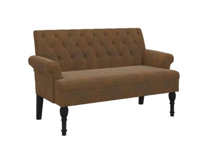 hliofuir Sitzbank mit Rückenlehne Braun 120x62x75,5 cm Polsterbank Elegante Knopfheftung, bequeme Armlehnen und Beine aus Kautschukholz schaffen Komfort im Schlafzimmer und Flur.