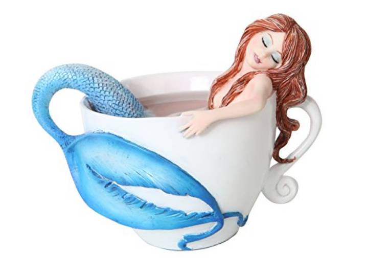 10,7 cm große entspannende Meerjungfrau in weißer Kaffeetasse Statue Figur