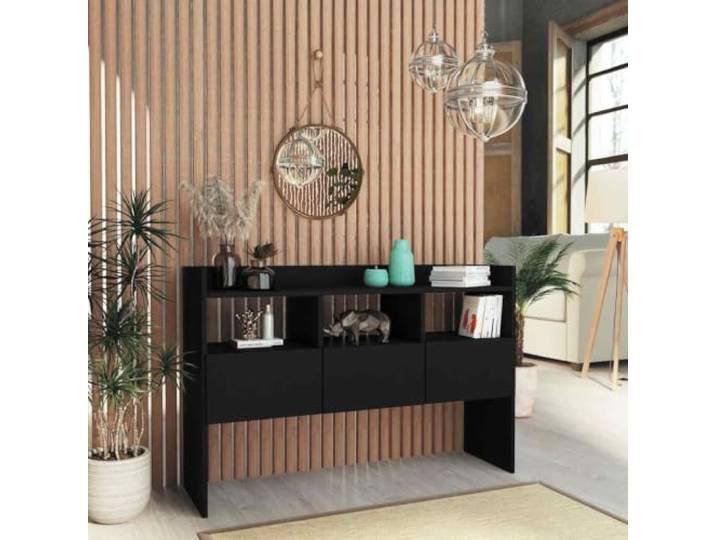 HEFZGDB Modernes Sideboard aus Holzwerkstoff mit Stauraum: Schlichtes Sideboard für Multimedia-Geräte und Bücher mit DREI offenen Fächern und DREI Schubladen und robuster Oberplatte