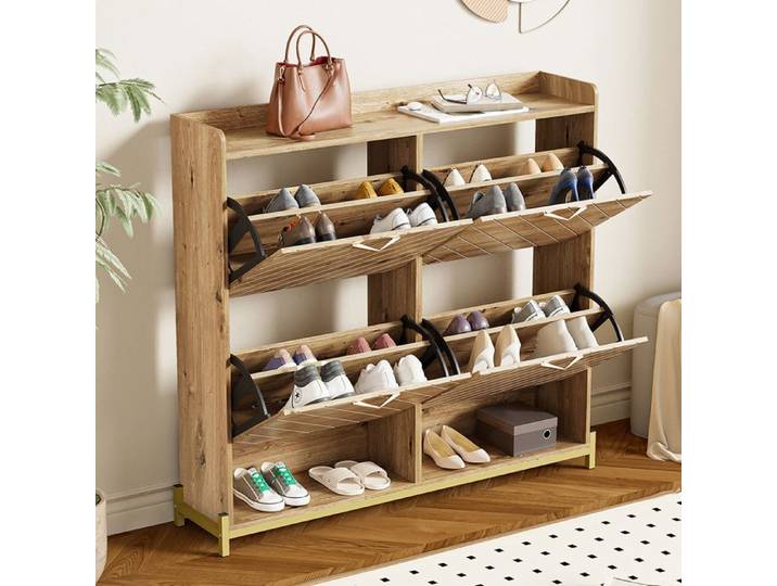 Meuble à chaussures Moderne 4 portes aspect bois compact - pour entrée ou couloir