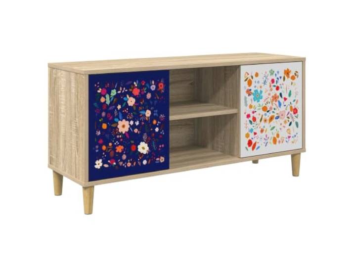 GKMBCVDFR TV-Schrank Mainz 102 x 33 x 50 cm Sonoma Holzwerkstoff Lowboard Moderne rechteckige Form, erhöhte Füße für Luftzirkulation, viel Stauraum, dekoratives Musterdesign, einfache Reinigung