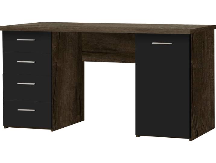 Schreibtisch FORTE Netta , braun (schlammeiche, schwarzeiche, schlammeiche, schlammeiche), B:145cm H:76,3cm T:60cm, Tische, Schreibtisch, Breite 145 cm, mit Schubladen