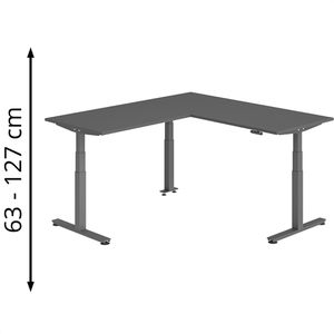 Hammerbacher Schreibtisch XDSMW, graphit / graphit, elektrisch höhenverstellbar, L-Form, 200 x 63-127 x 180 cm