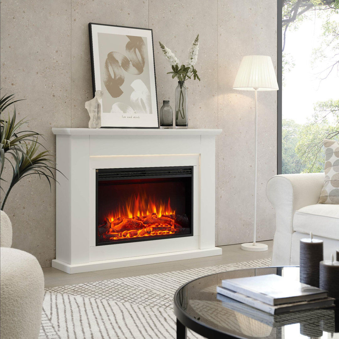 FLAMME 48" Electric Fire and Surround, Freestanding Suite, Ingleton White 88cm H X 121cm W X 25cm D