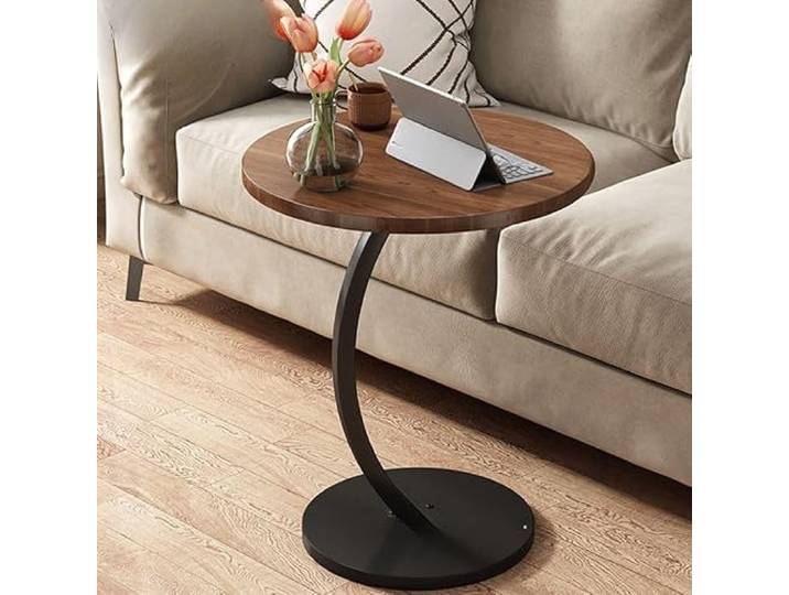 XCHtuerFY Beistelltisch, Tischplatte aus Walnussholz & schwarzes Gestell(Walnut Top Black Base)
